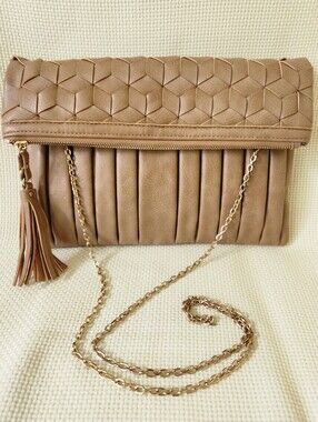 Urban Expressions Isolde Taupe Vegan Leather Foldover Clutch Crossbody Bag